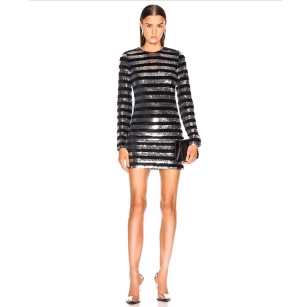 RTA Crystal Striped Sequined Velvet Mini Dress - 4